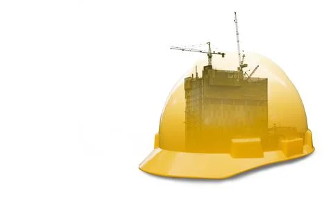Architect building concept and helmet security, safety equipment on isolated  Stock Illustration