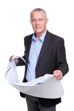 Architect with building plans Stock Photos