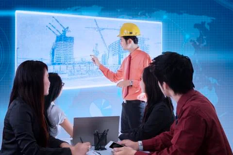 Architect building presentation on blue digital Ilustración de archivo