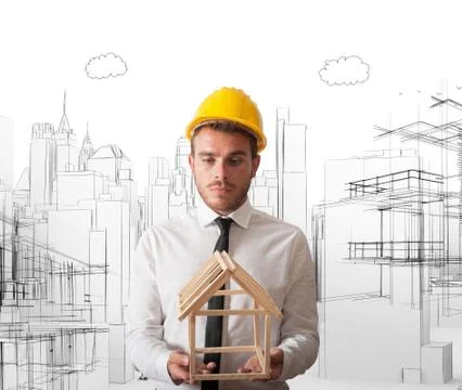 Architect with building project Ilustración de archivo