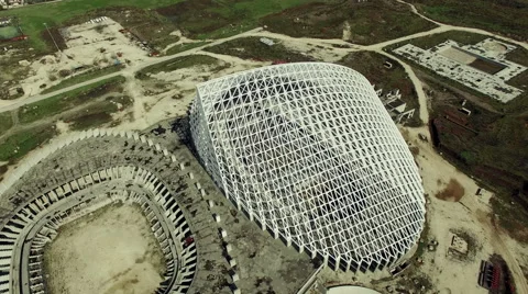 Architect Calatrava designed by . Under costruction. Aerial video N. Stock Footage 62793927