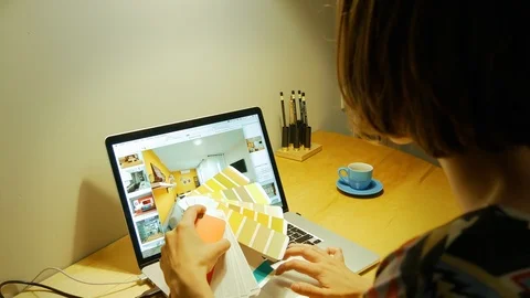 Architect chooses colors for interior design Stock Footage 91857120