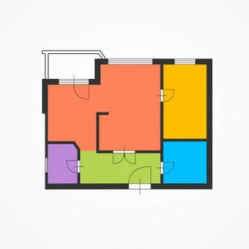 Architect Colorful Floor Plan. Vector Stock Illustration