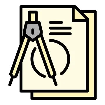 Architect compass paper icon, outline style Stock Illustration