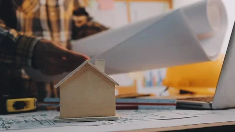 Architect concept, Architects working with blueprints in the office, Vintag.. Stock Footage 236838433
