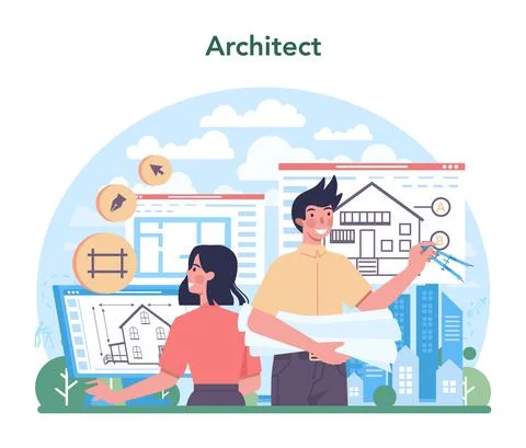 Architect concept. Idea of building project and construction work Ilustración de archivo