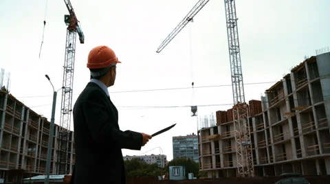 Architect conduct the construction crane Stock Footage