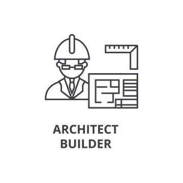 Architect contractor vector line icon, sign, illustration on background Stock Illustration
