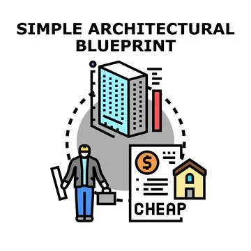 Architect creating building blueprint for affordable construction Stock Illustration