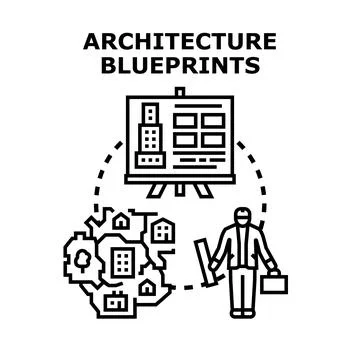 Architect creating building blueprints for urban development planning Stock Illustration