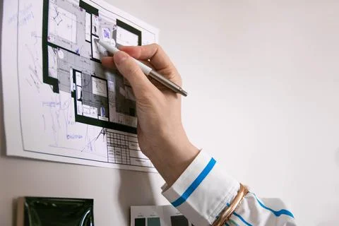 Architect designer makes a drawing Stock Photos
