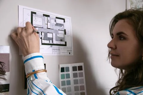 Architect designer makes a drawing Stock Photos