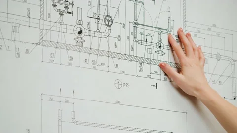 Architect designer working with plan blueprint close-up. Professional engineer Stock Footage 194397429