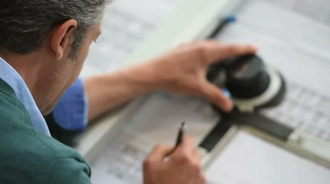 Architect designing on drawing table Stock Footage 63360407