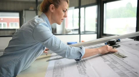 Architect designing on drawing table Stock Footage 63361716