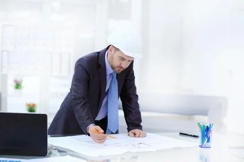 Architect designing house for client Stock Photos