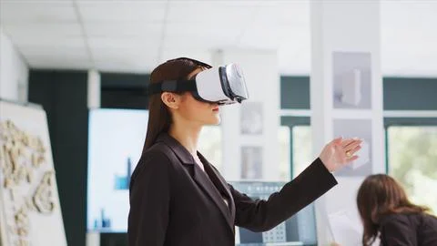 Architect designing new manufacturing plan with vr glasses Stock Photos