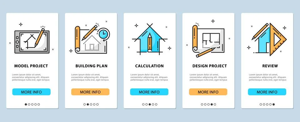Architect development, app onboarding screens Illustrazione stock