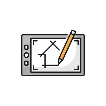 Architect development online app on tablet, pencil Stock Illustration