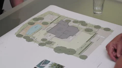 Architect discuss a blueprint Video stock 147396108