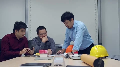 Architect discuss with engineer about project in office, architectural concept. Stock Footage 232409209