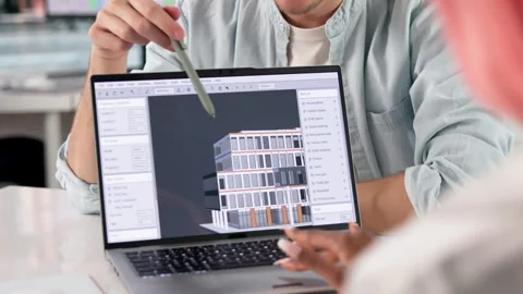 Architect Discusses 3D BIM Model Stock Footage 332902653