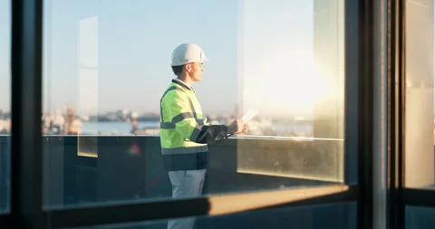 Architect, document and man outdoor for urban development planning, vision or Stock Footage 340609272