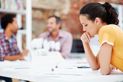 Architect, documents and thinking with business woman in office for real estate, Stock Photos
