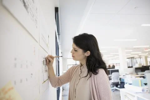 Architect drafting plans at wall Stock Photos
