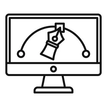 Architect draw computer icon, outline style Stock Illustration