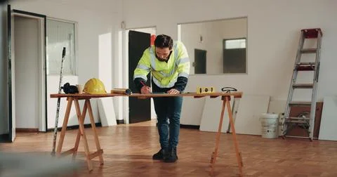 Architect, drawing and project with man and blueprint for property surveyor Stock Photos