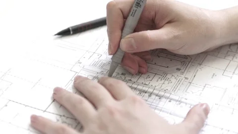 Architect drawing on architectural project Stock Footage 76196025