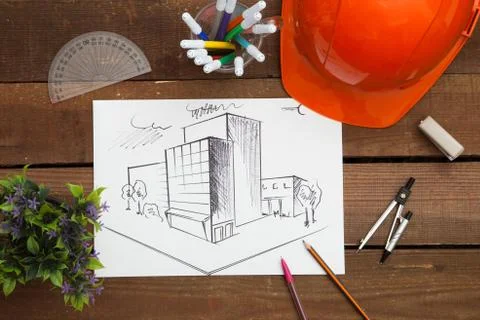 Architect drawing blueprints Stock Photos