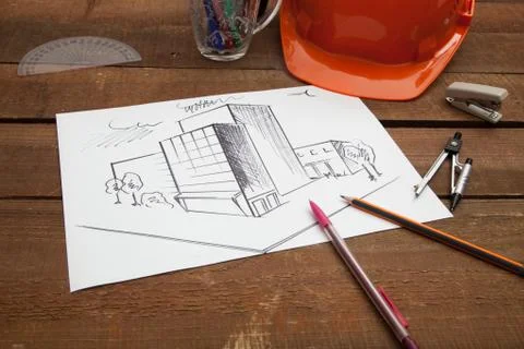 Architect drawing blueprints Stock Photos
