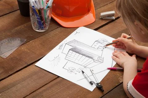 Architect drawing blueprints Stock Photos
