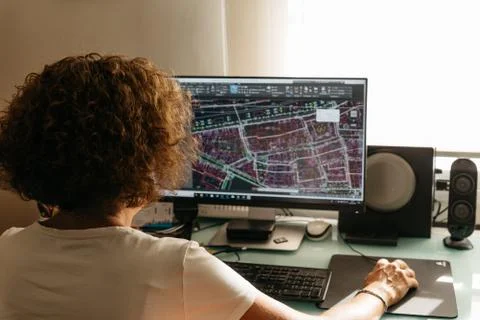 Architect drawing with cad software designing building Fotos de archivo