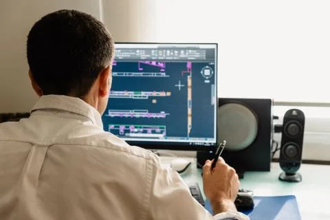 Architect drawing with cad software designing building Stock Photos