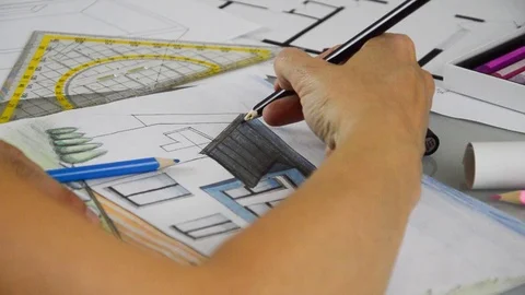Architect drawing a hause Stock Footage 90633640