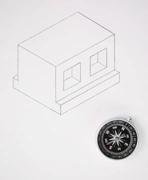 Architect drawing on paper with compass Stock-Fotos
