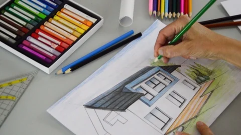 Architect Drawing at Work Stock Footage 90640473