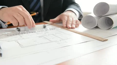 Architect draws a draft. Close view. Full HD Stock Footage 12440884