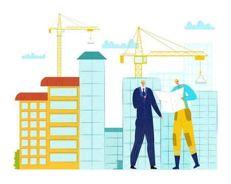 Architect engineer at construction, professional worker builder vector 스톡 일러스트