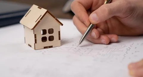 Architect Engineer Design Working on Blueprint Planning Concept. Constructi.. Stock Photos