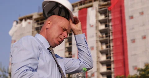 Architect Engineer Drink Water Inspecting Construction Site Building Industry Stock Footage 58602399