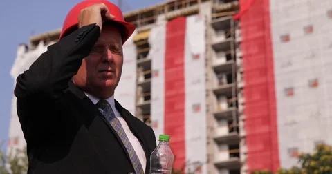 Architect Engineer Drink Water Inspecting Construction Site Building Industry Stock Footage 83656692