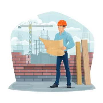 Architect, engineer or foreman. Construction site Stock Illustration