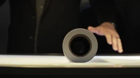 Architect Engineer Rolling Out Blueprint on Desk in Studio. (4K UHD) Stock-Footage 235287179