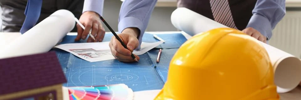 Architect Engineer Sketching Construction Project Stock Photos