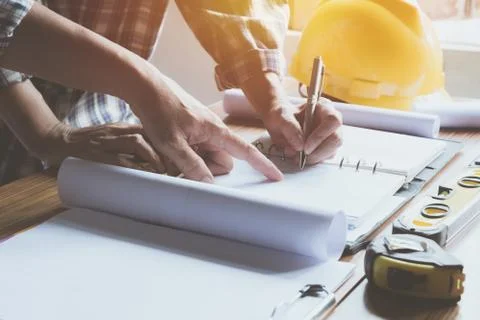 Architect engineer working concept and construction tools or safety equipment Foto stock