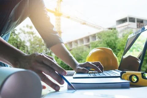 Architect engineer working concept and construction tools or safety equipment Stock Photos